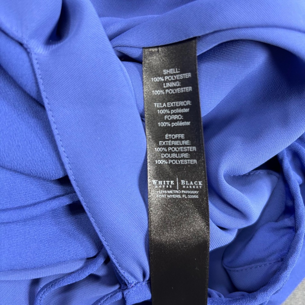 White House Black Market Dress Womens 12 Blue Cold Shoulder Smocked Waist V-Neck - Picture 4 of 6
